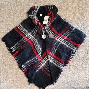 Cracker Barrel Knitted Boucle Shawl Poncho Tassel Plaid Cape Girls 3T Soft NWT